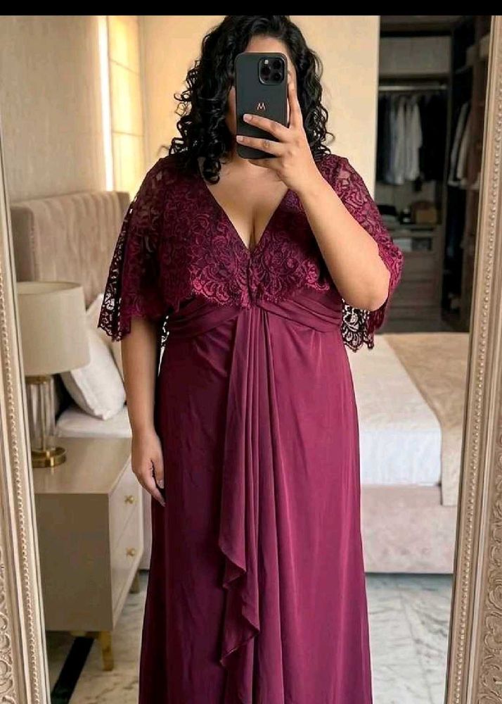 Elegant Burgundy Lace Gown