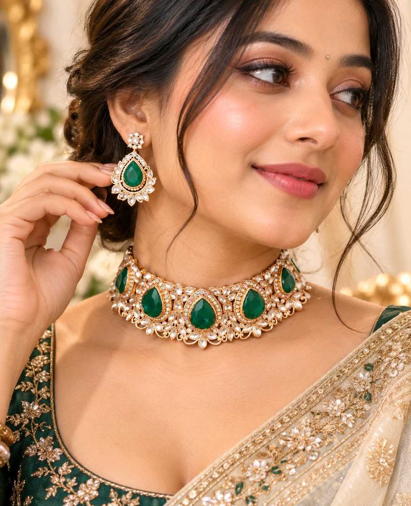 Emerald &amp; Diamond Jewellery New Set