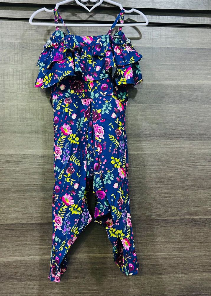 Floral Ruffle Cold Shoulder Jumpsuit