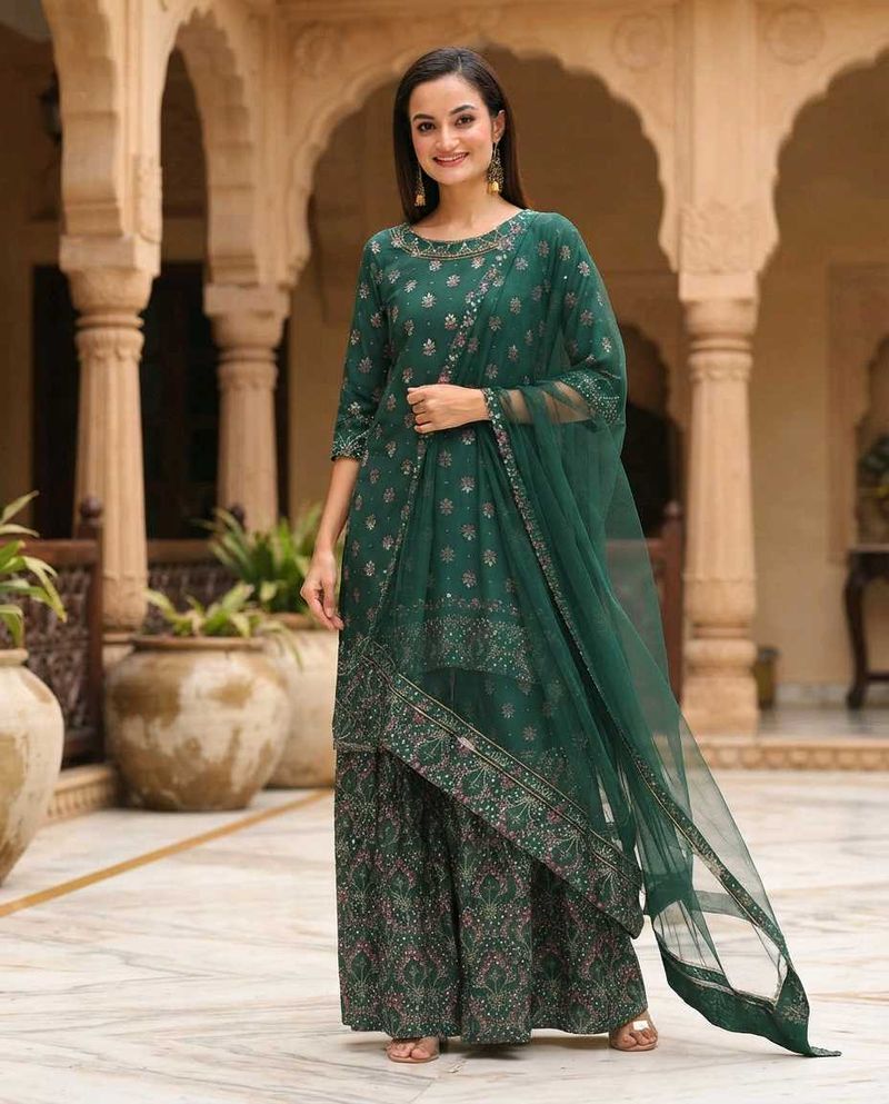 Elegant Green Kurta Sharara set