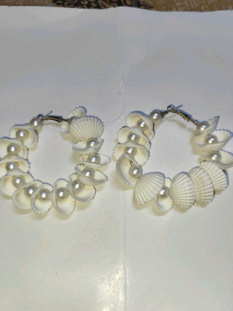 Unique Shell &amp; Pearl Hoop Earrings