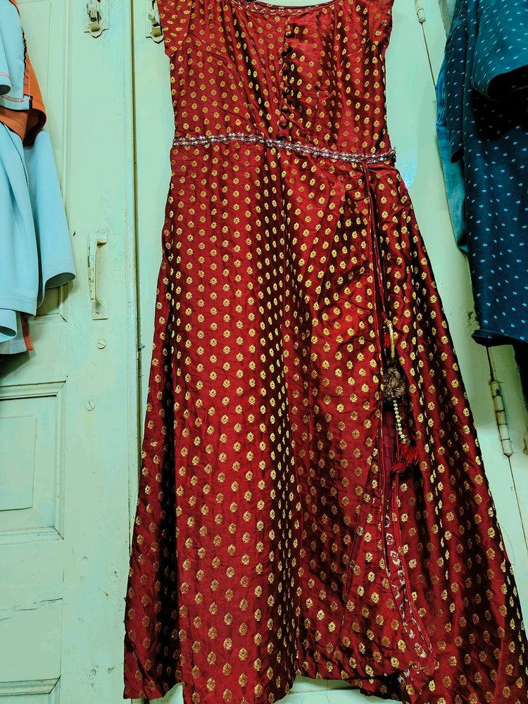 Red &amp; Gold Embellished Maxi Dress