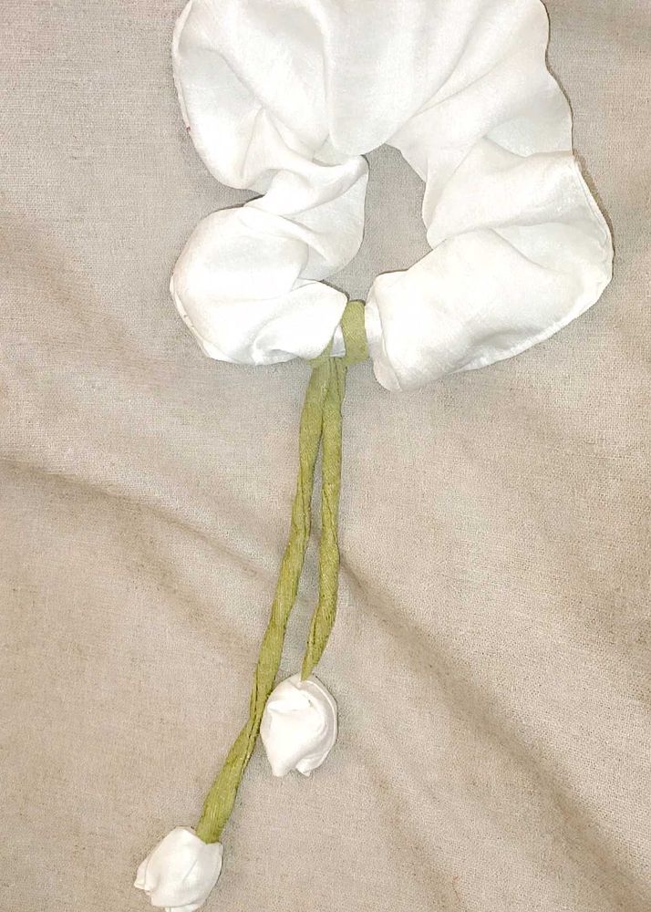 White Scrunchie with Flower Charms
