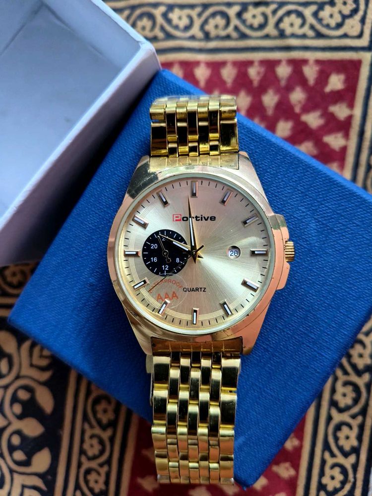 PORTIVE LUXURY GOLD CHAIN QUARTZ MENS WRIST WATCH