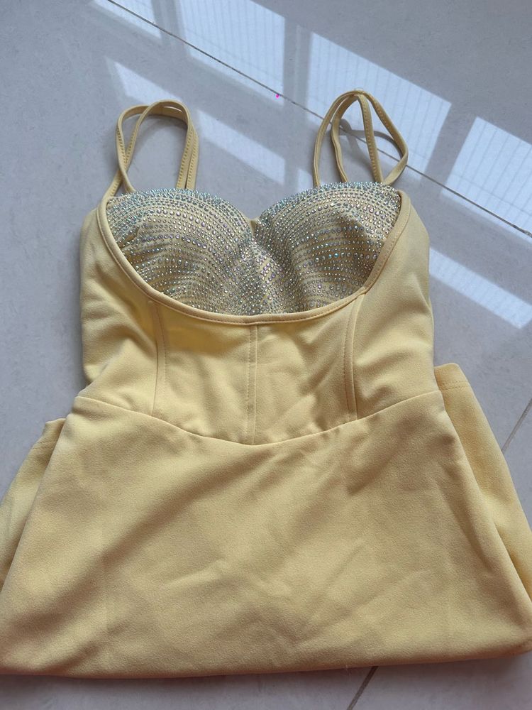 Sparkling Sequin Bustier Yellow Dress
