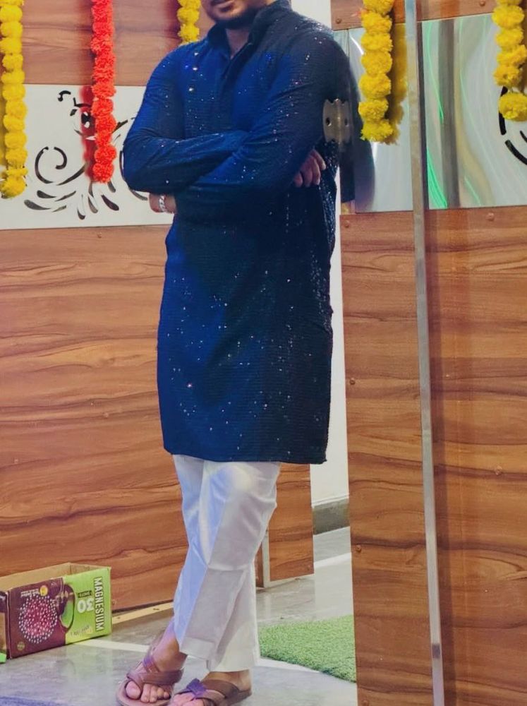 Stylish Navy Sequins Blue Kurta Set