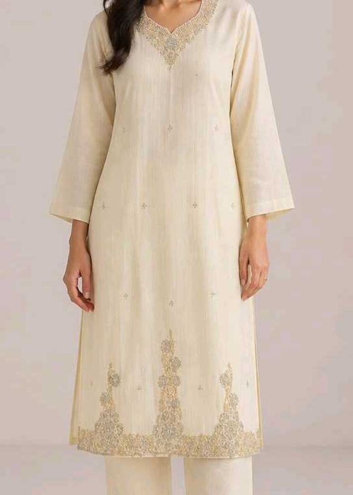 Elegant Cream Embroidered Kurta Set