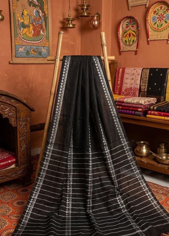 Elegant Black Saree with Silver Zari Border