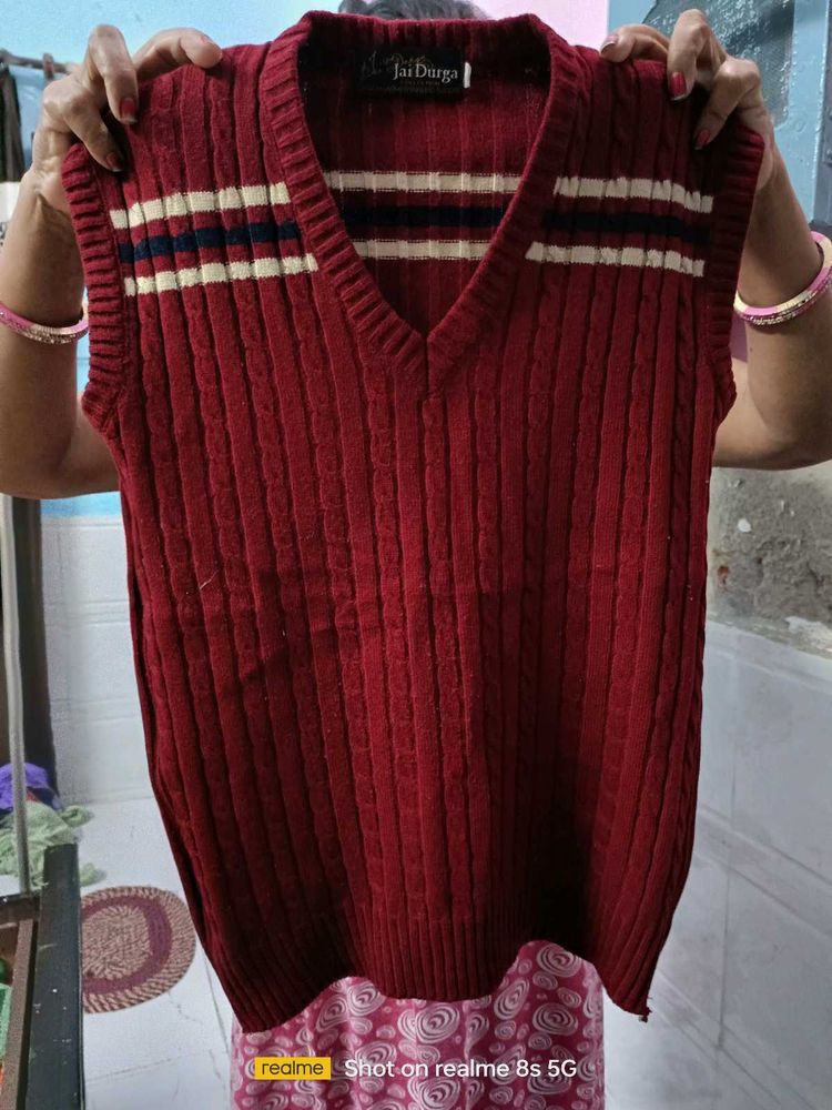 Men's Maroon V-Neck Sweater Vest