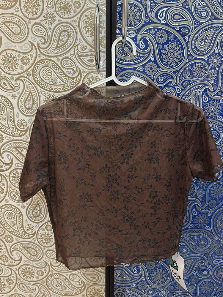 Sheer Floral Mesh Crop Top