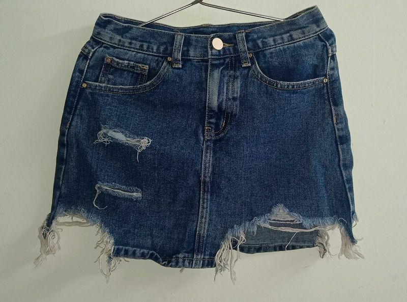 Distressed Denim Mini Skirt