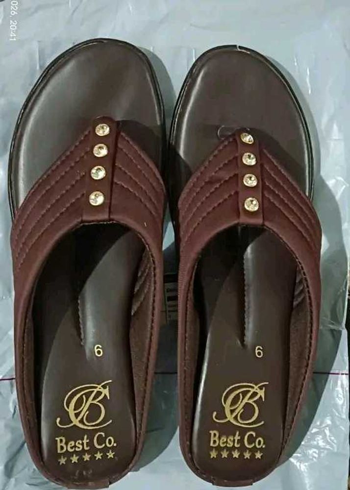 Stylish Brown Embellished Flip-Flops