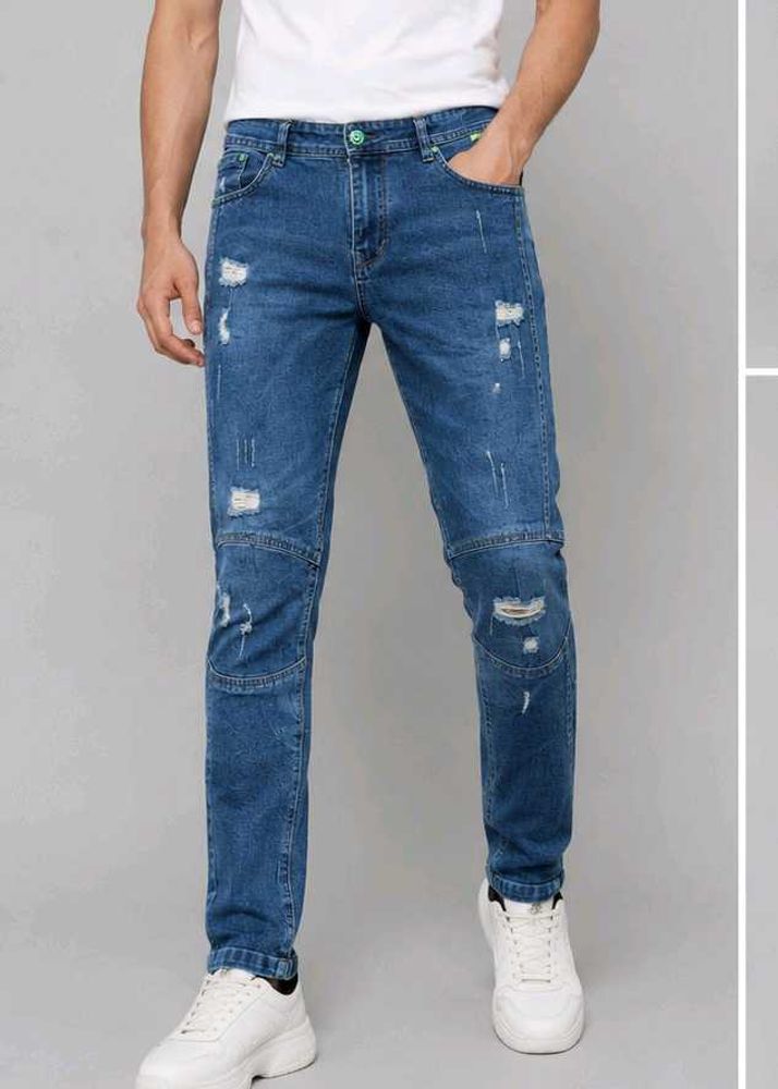 Men's Distressed Blue Denim Jeans