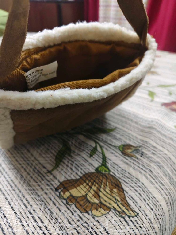 Cozy Brown Sherpa Trim Bag