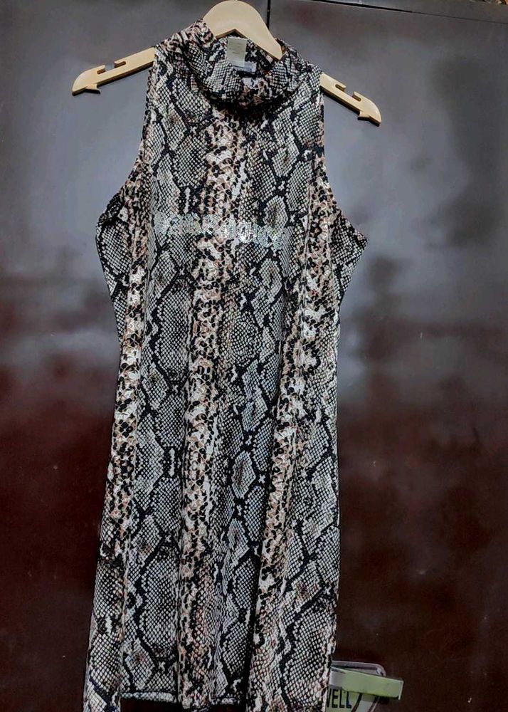 Brown &amp; Black Printed Sleeveless Dress for 36 Bust