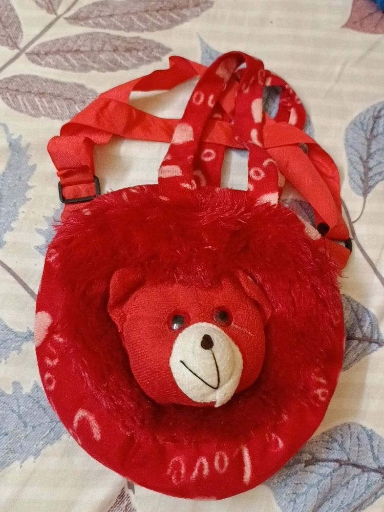 Kids Fur Red Teddy Bear Sling Bag