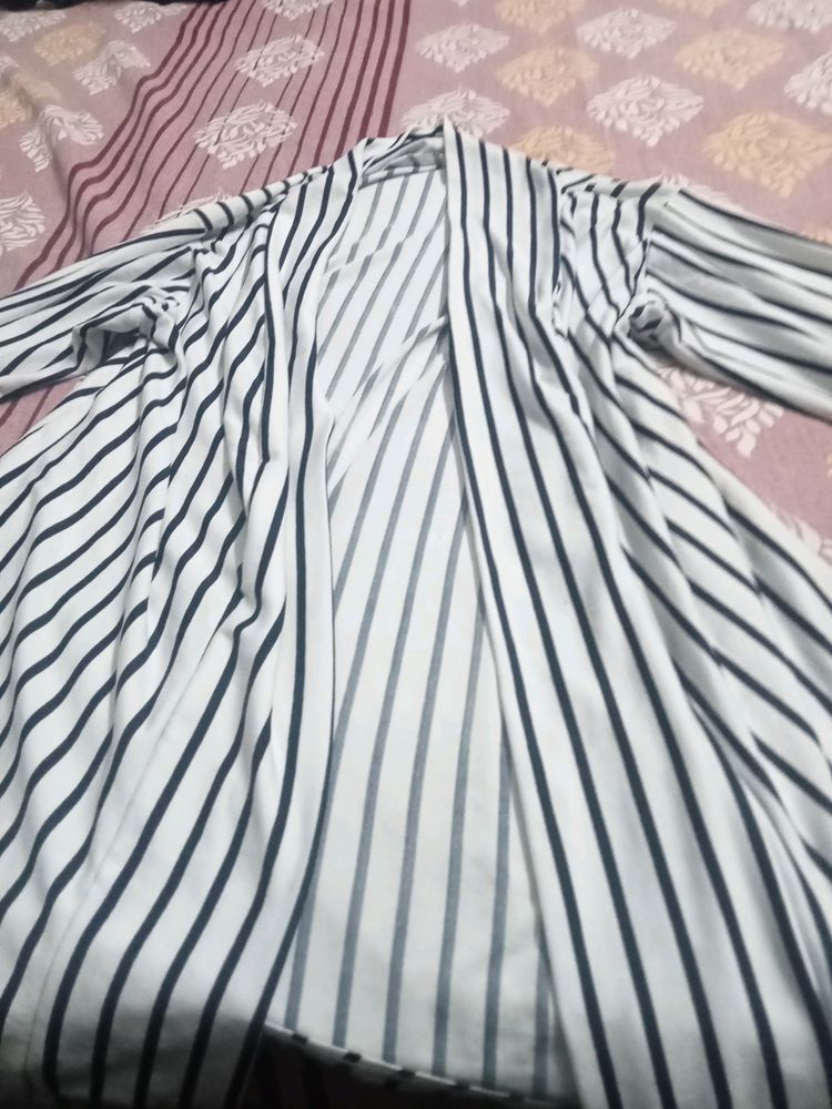 Women White With black Stripes Shrug.
