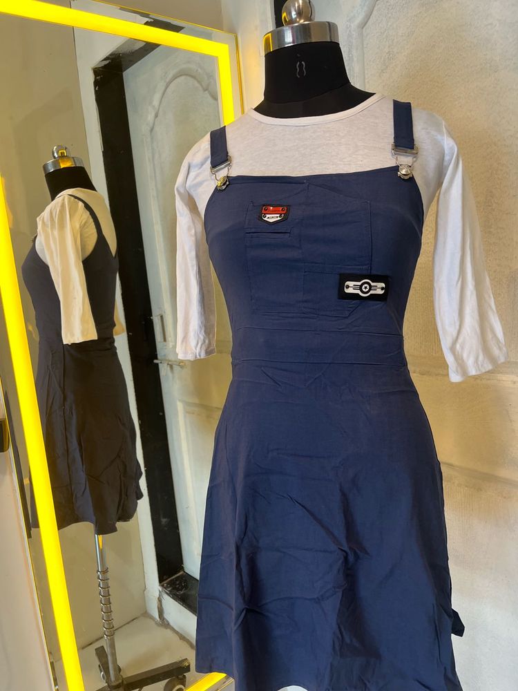Cute Blue Overall Dress with White Top