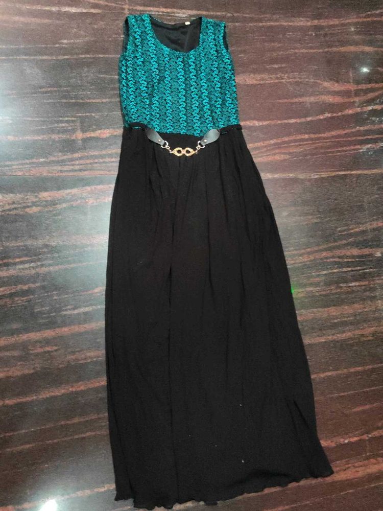 Stylish Teal &amp; Black Maxi Dress