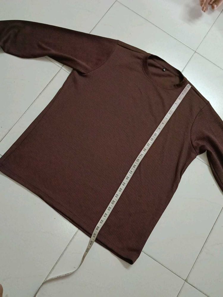 Brown Ribbed Long Sleeve Top