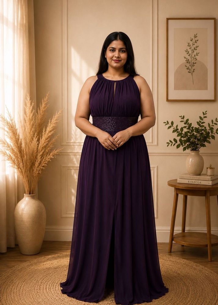 Elegant Purple Maxi Dress with Embellished Waist