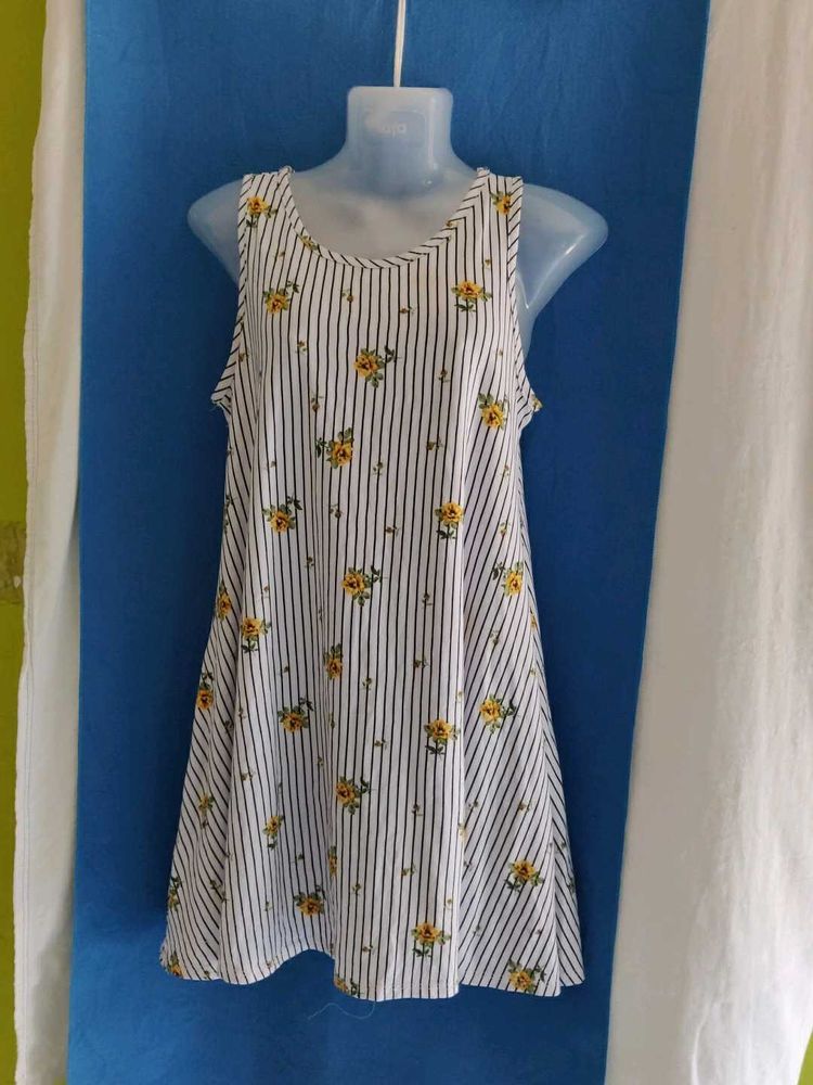 Striped Floral A-Line Dress