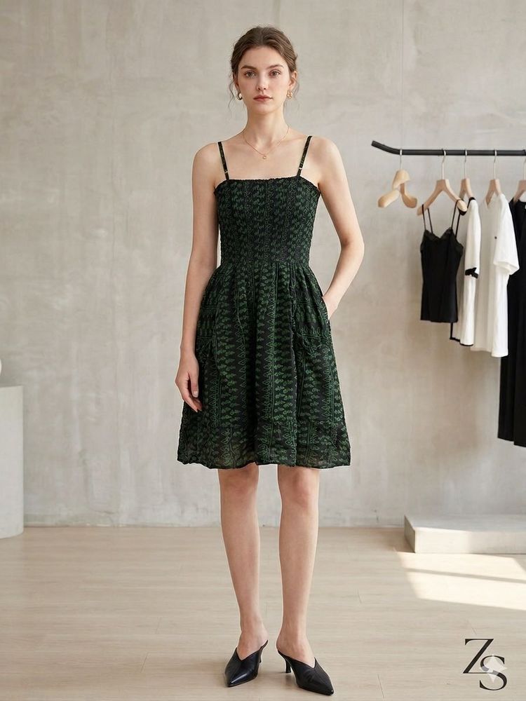 Dark Green Smock Dress