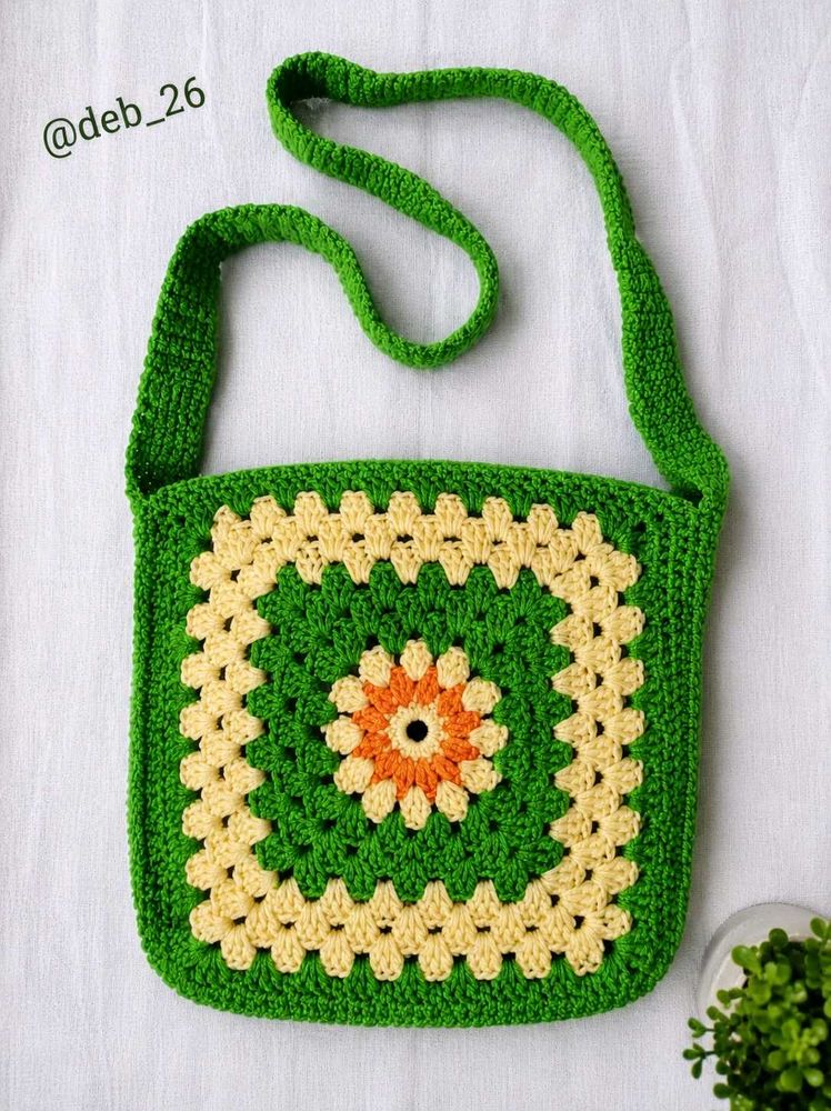 Vibrant Green Crochet Sling Bag