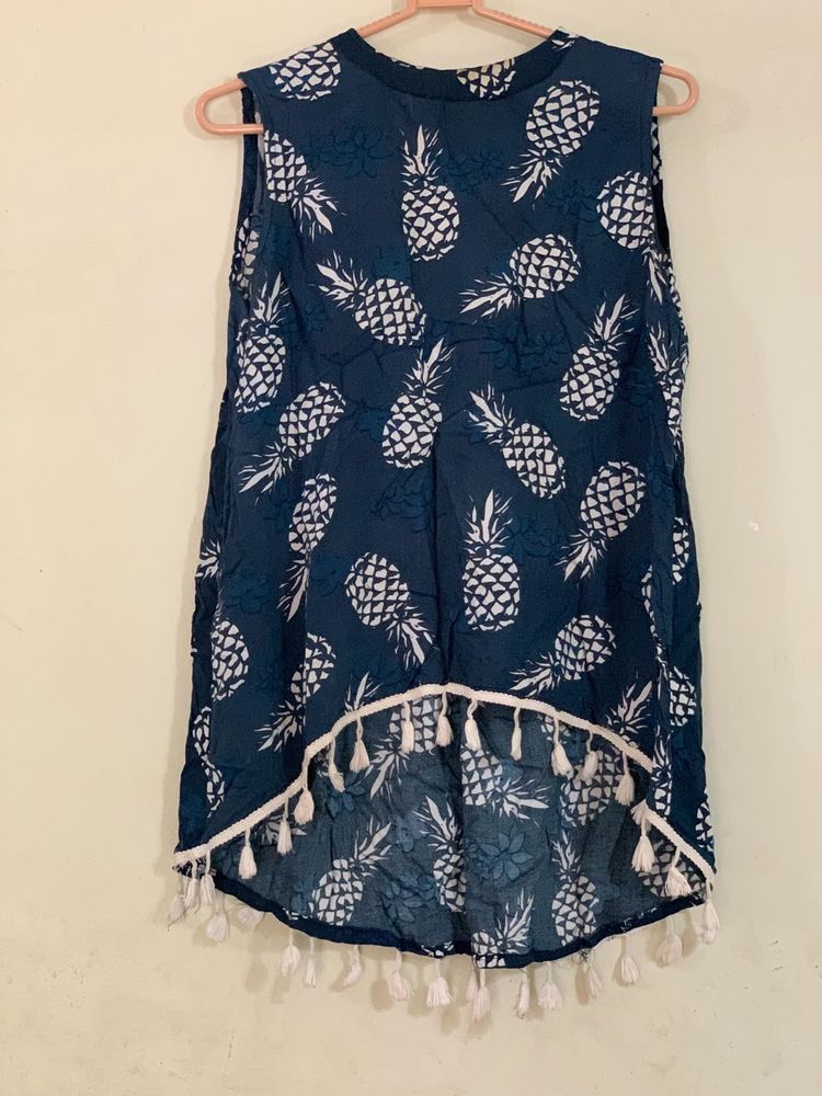 Pineapple Print Tassel Hem Top
