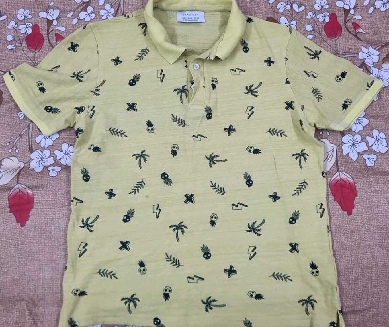 Men's Yellow Graphic Print Polo Shirt