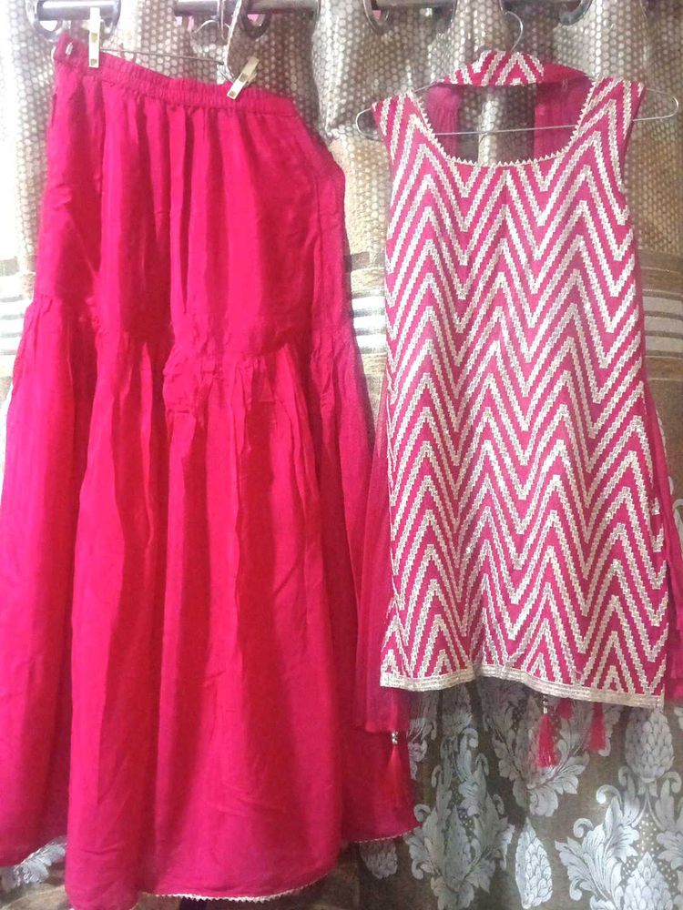 Pink Kurta Set with Sharara and Dupatta