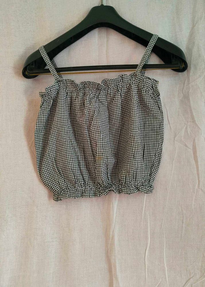 Gingham Cropped Spaghetti Strap Top
