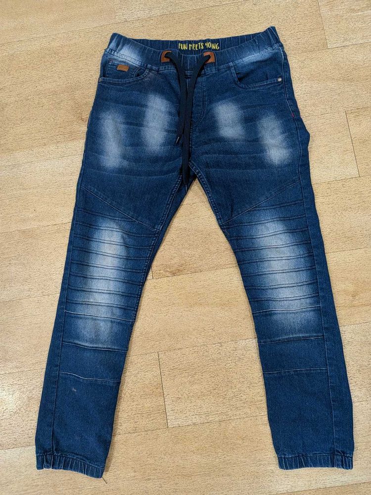 Men's Blue Distressed Denim Jogger Jeans
