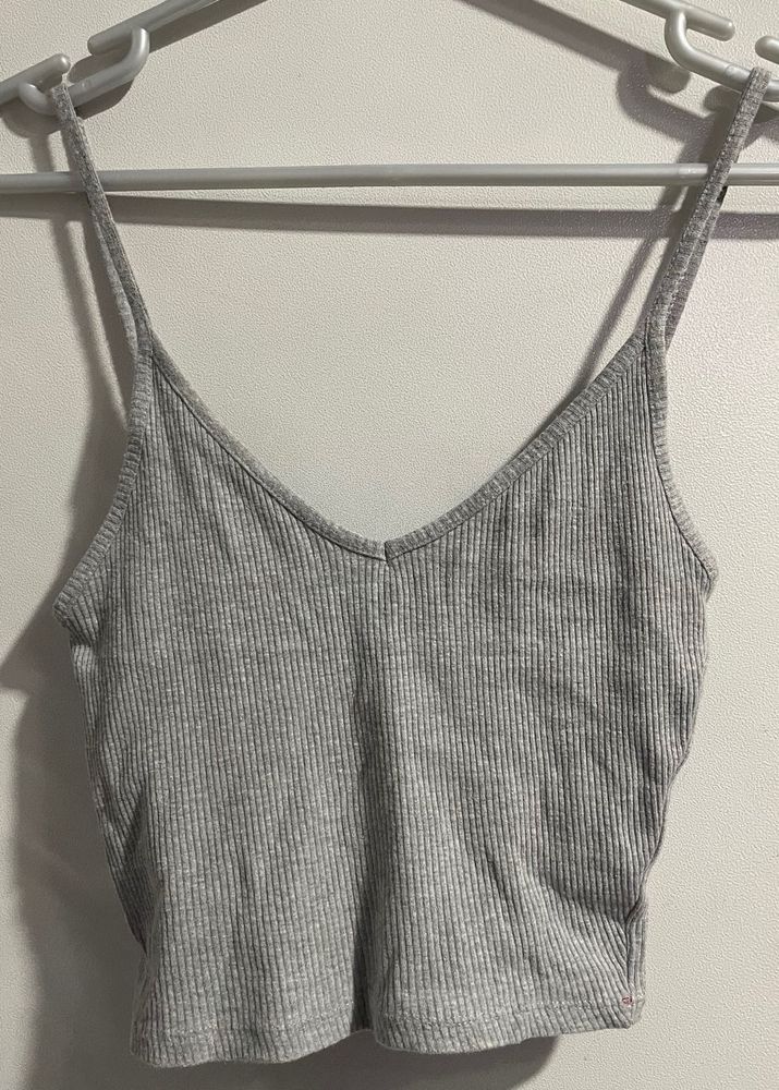 Ribbed Grey Spaghetti Strap Crop Top