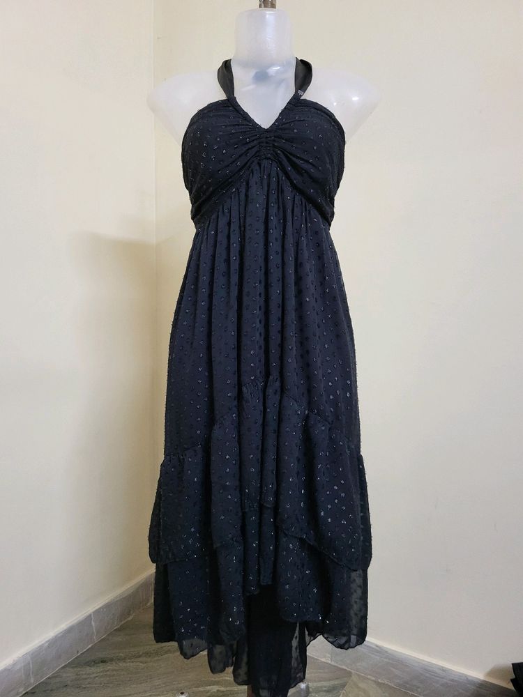 Elegant Black Halter Neck Ruffle Dress