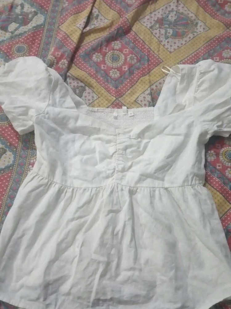 White Puff Sleeve Peasant Top