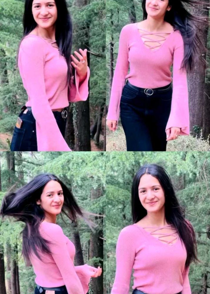 Pink Bell Sleeve Lace-Up Top