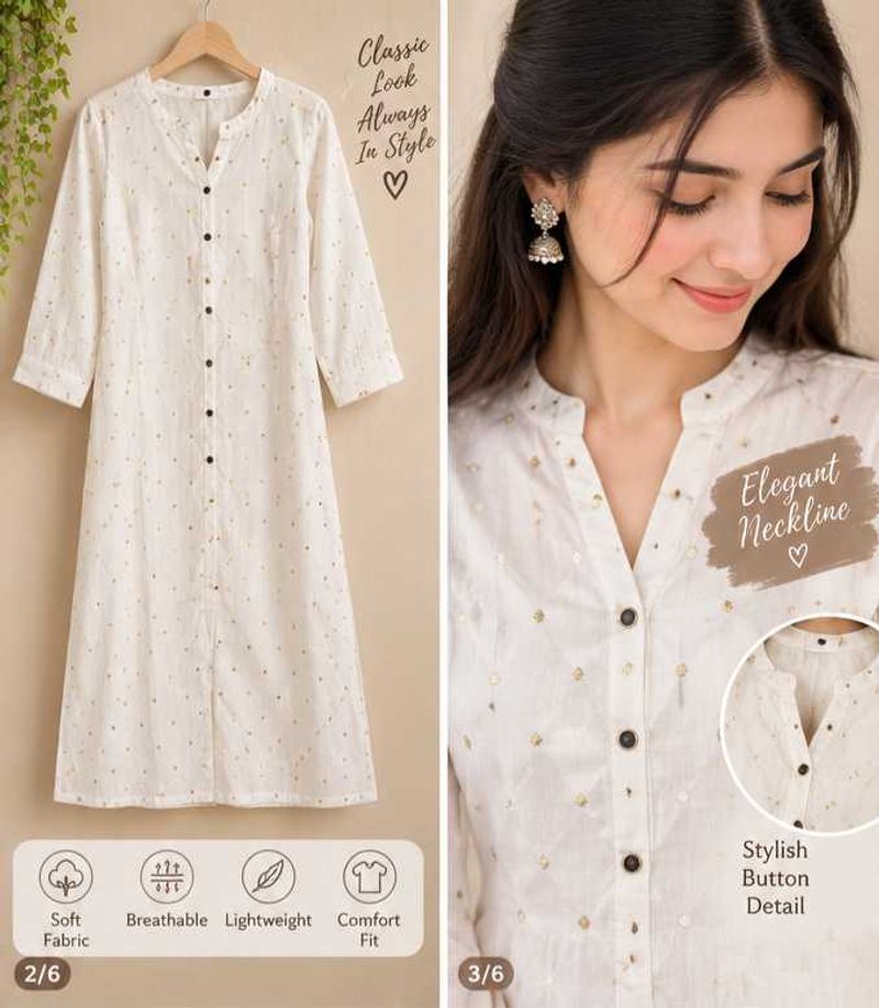 Elegant White Kurta with Subtle Print