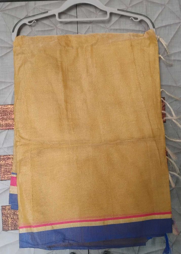 Elegant Yellow Saree with Blue Border