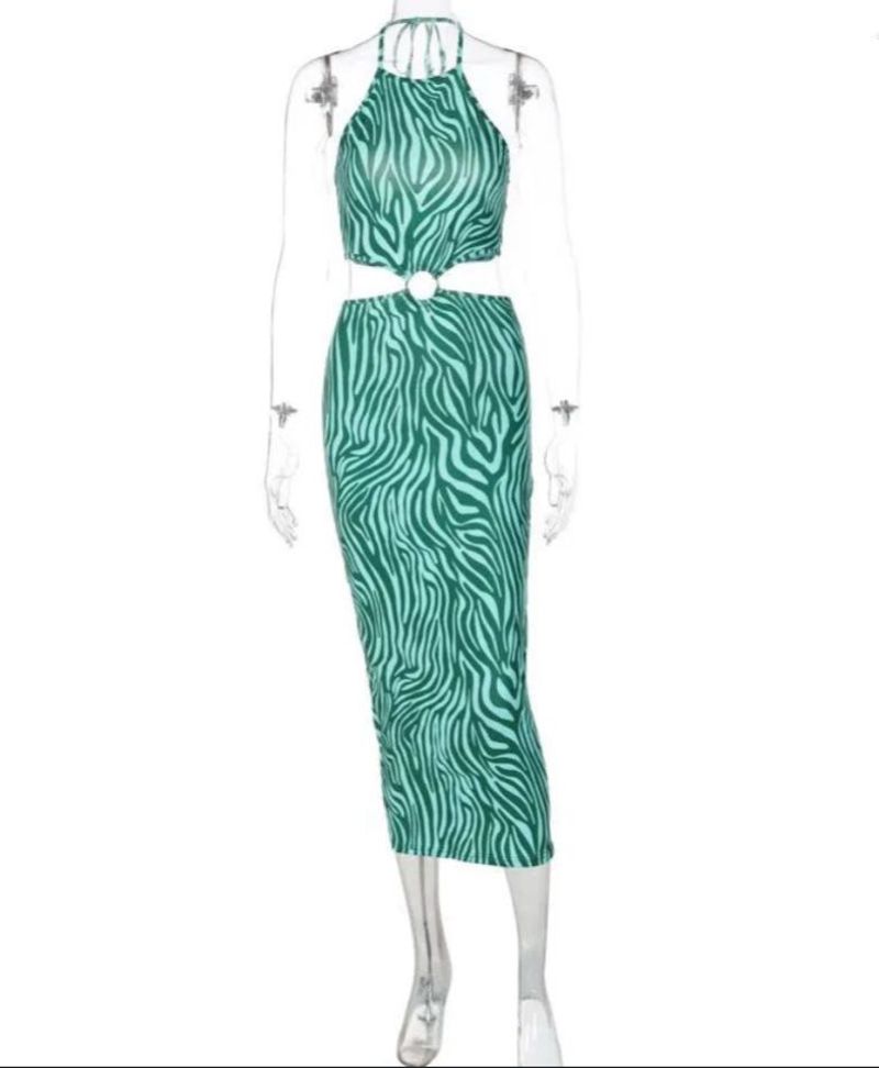 Zebra Print Halter Cutout Dress