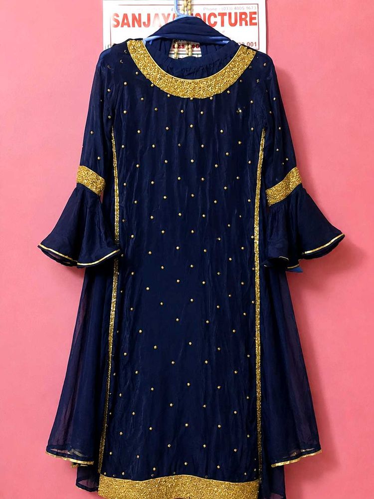 Navy Blue Party Wear Suit Set with Dupatta (Size M