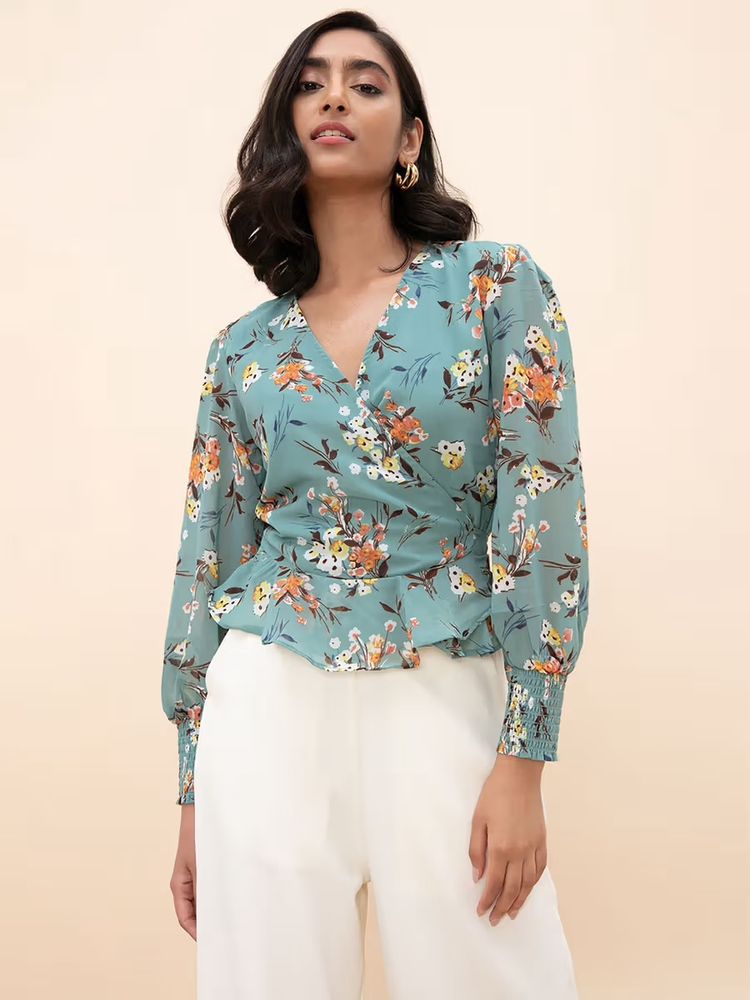 Floral Print Wrap Top