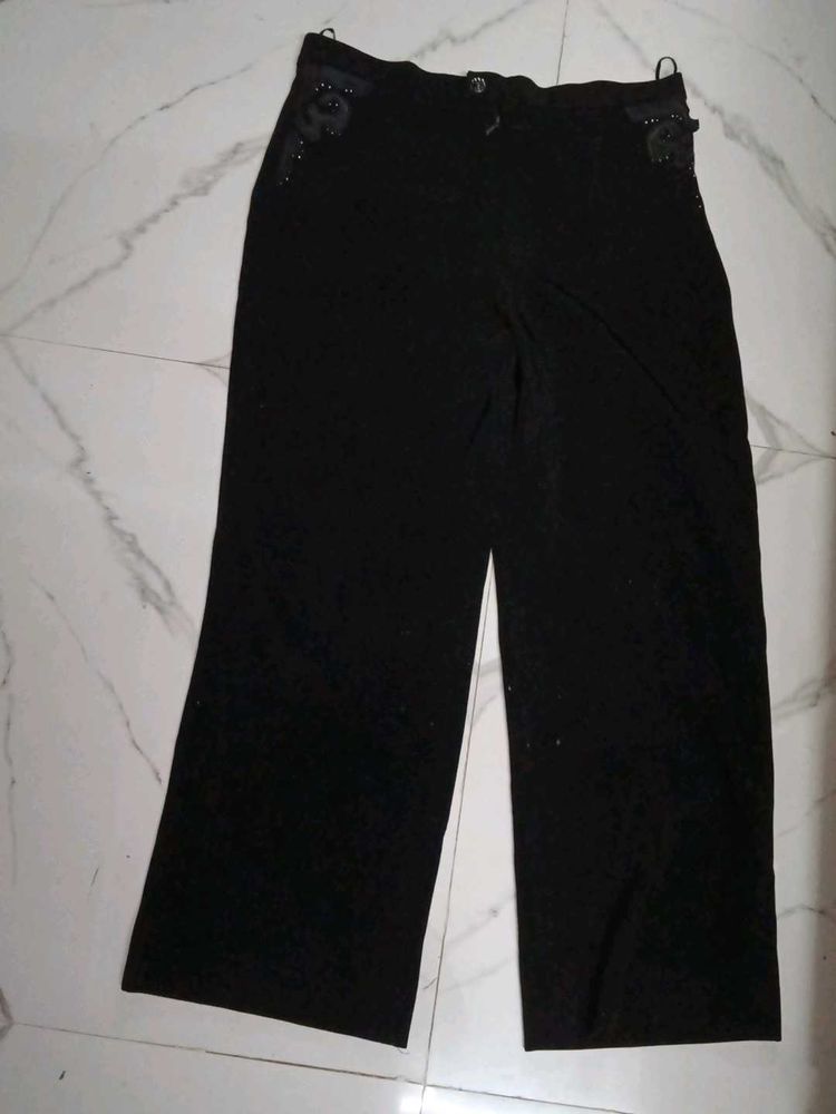 Stylish Black Palazzos with Embellished Waist