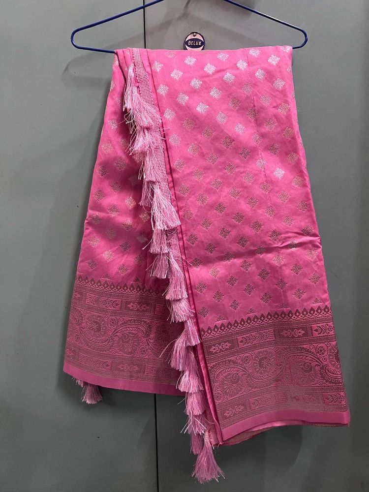 Beautiful Pink Silk Saree with Tassels and blouse