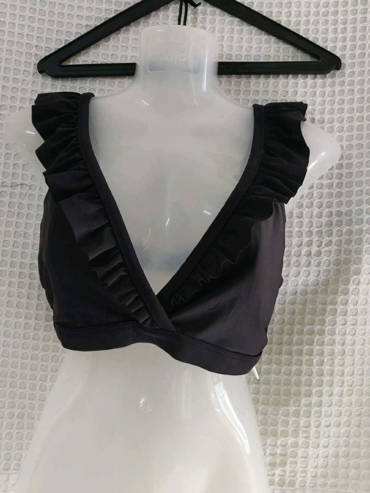 old navy Stylish Black Ruffled Bikini Top