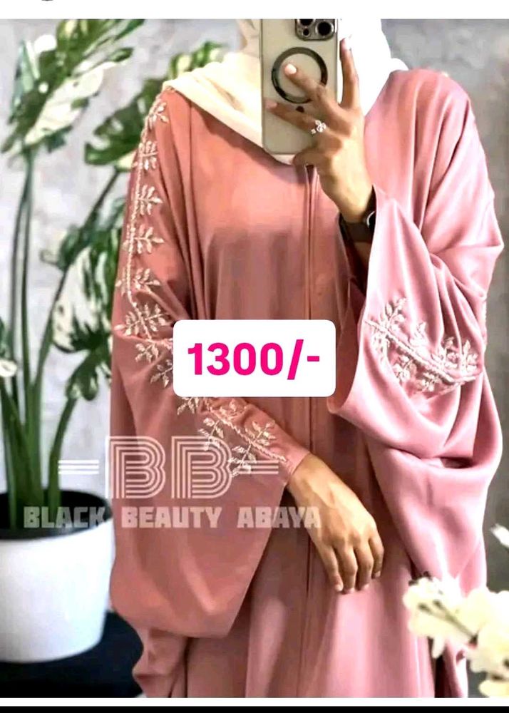 Embroidered Abaya - Pink