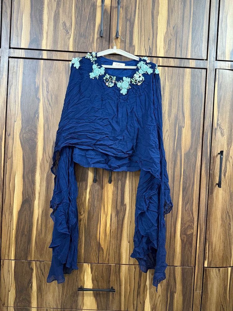 Embroidered Blue Indo western dress