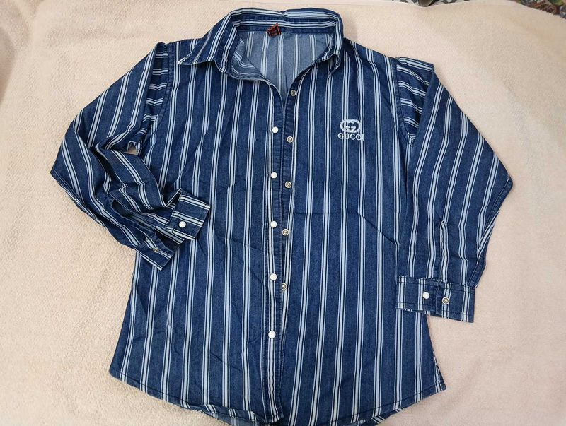Striped Denim Button-Up Shirt