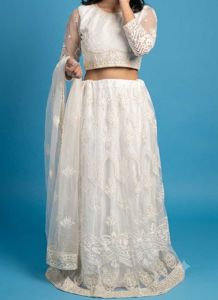 Elegant White Embroidered Lehenga Set