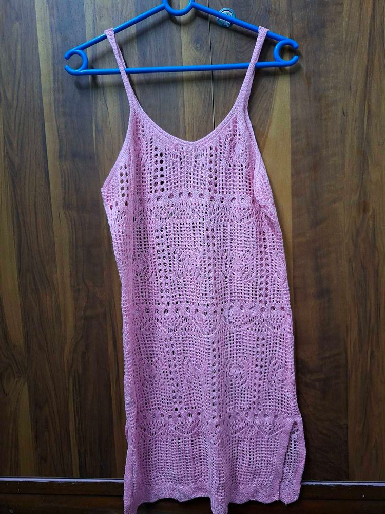 Pink Crochet Swim Cover-Up